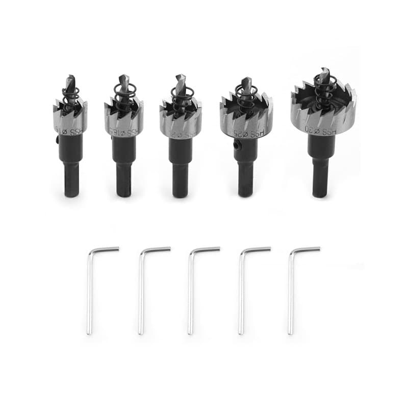 QWORK Coffret Scie Cloche, 5pcs Ø16/18,5/20/25/30mm HSS Scie Cloche pour Acier, Acier Inoxydable, Approprié au Bois, Plastique,