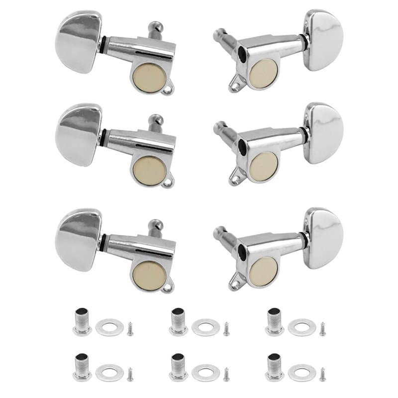 QWORK 6 pièces 3L3R Guitare Mécaniques Boutons, Cheville de Guitare, pour guitares électriques ou acoustiques, argent galvanisé