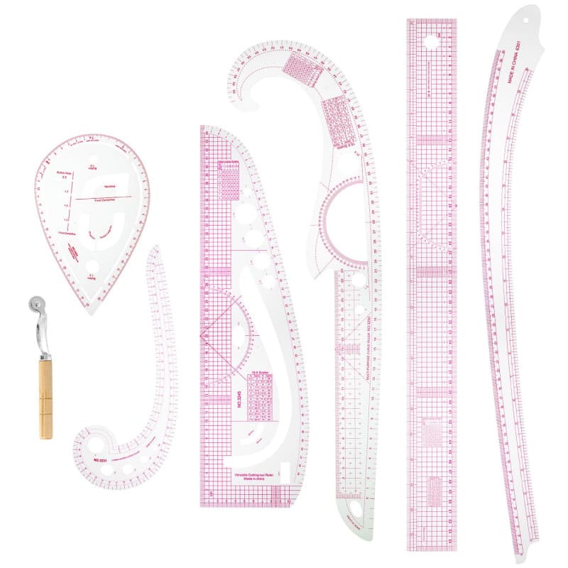 QWORK® Lot de 7 règles de couture courbes, Règle Métrique de courbe, accessoires de couture, pour designers, modélistes, tailleu