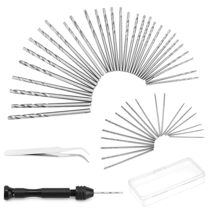 QWORK® Lot de 51 mini perceuse à main hand drill comprenant 48 forets hélicoïdaux (0.5-3.0 mm) et une pince àépiler, pour le per