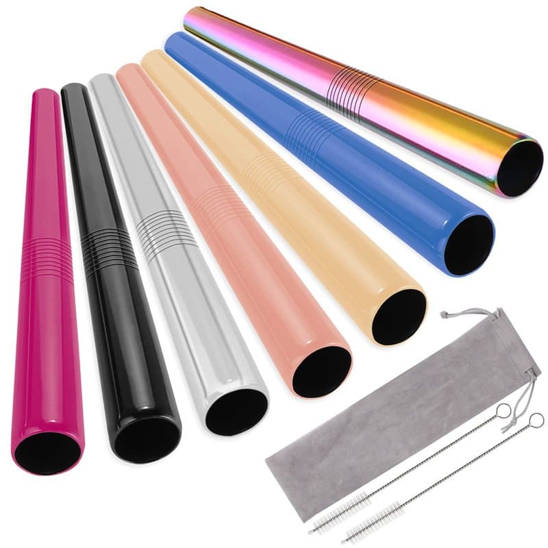UNOLIGA 12mm Pailles en Inox Réutilisables extra larges, Bubble Tea Pailles Métalliques, 7 Couleurs Pailles pour Cocktails Smoot