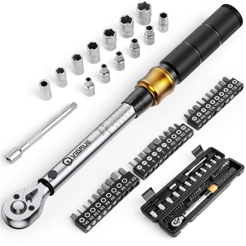 VIGRUE Clé dynamométrique pour vélo, clé dynamométrique 1/4", 5-25 Nm, précision d'erreur ±4% avec tige d'extension, joint unive