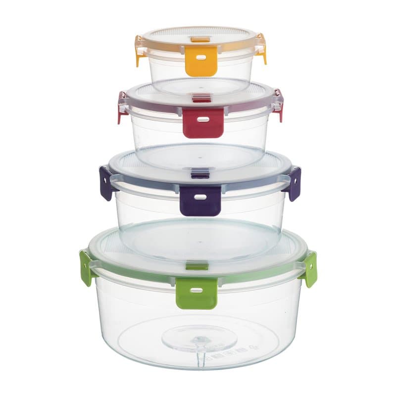 KINGBON Lot de 4 récipients alimentaires en plastique sans BPA avec couvercles hermétiques pour micro-ondes, réfrigérateur, lave