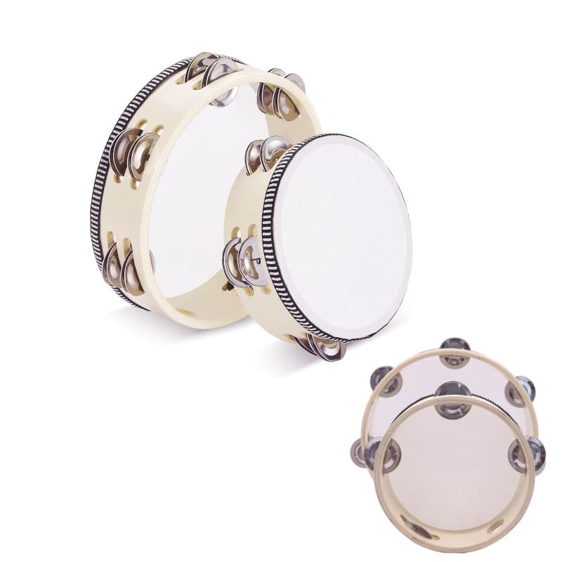 2 Pièces (6 Pouces Et 8 Pouces) Tambourin à Main En Bois, Tambourins avec Jingle Bells, Main Tambourin, Tambour Main En Bois à U
