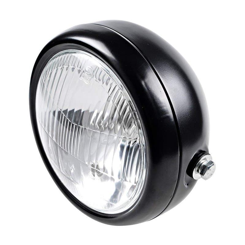 HANSWDEU 6 1/2" moto rétro noir lentille claire phare pour Bobber Cafe Racer Cruiser Vintage Style