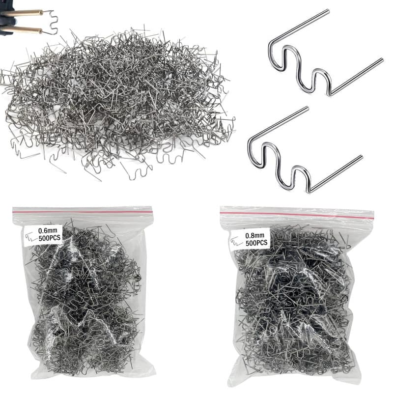Agrafes Chaudes, 1000 PCS Soudage Plastique, Baguettes de Soudage Agrafe Chaude Clou 0.8mm / 0.6mm, Wave Style Soudure Plastique