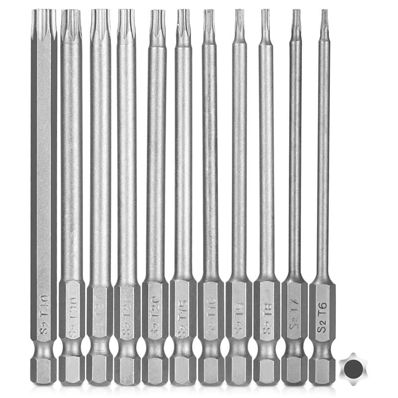 Embouts de tournevis Torx magnétiques 1/4" x 100 mm, Embouts Longs Torx pour Tournevis et visseuse électrique, Tige hexagonale d