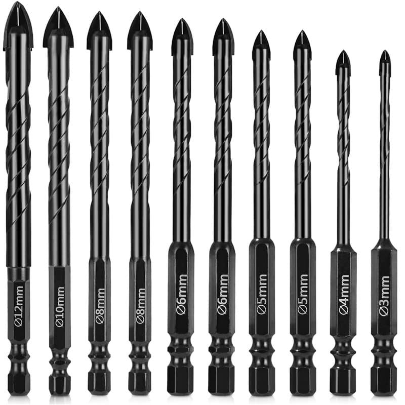 Mèche à Carrelage, 10 Pcs Forets Hélicoïdaux en Carbure de Tungstène, Meche Verre, Meche Carrelage avec Tige Hexagonale, pour Ca