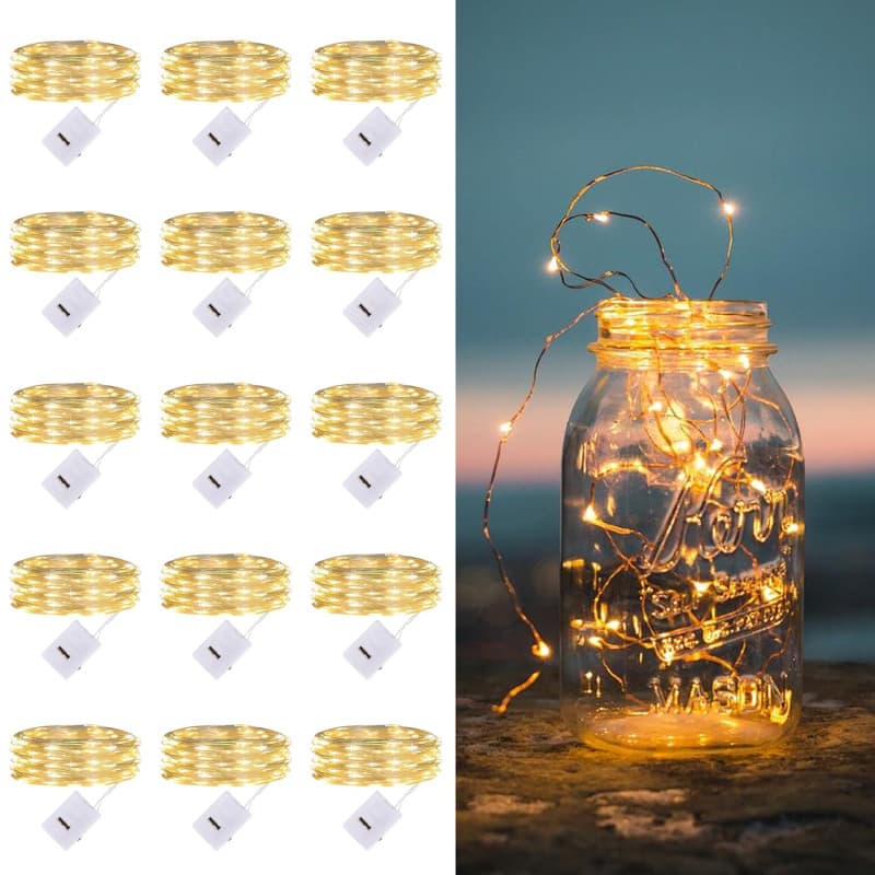 15 Pack Mini Guirlande LED à Pile,Guirlande Lumineuse LED 2M 20LEDs Fil de Cuivre,Guirlande Lumineuses Piles pour Vase Long et F