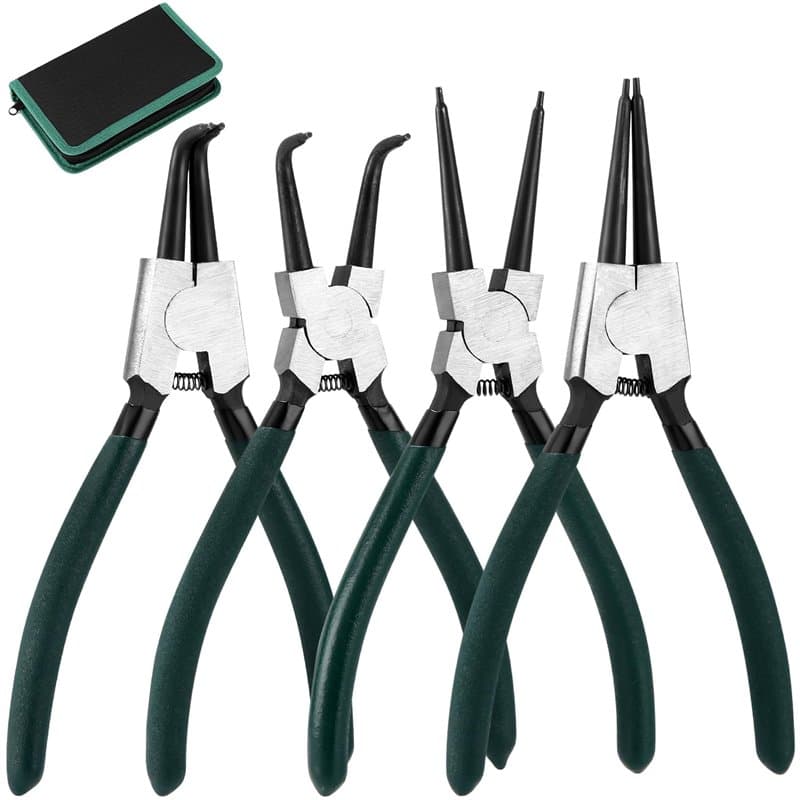 LEAZZLE Set de 4 180mm Pince Circlips,Pinces à Circlips avec Sac de Rangement, Jeu de Pince a Clips avec Ressorts Durables et Po