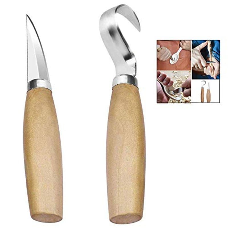 iPobie 2 Pièces Couteau Sculpture et Couteau Croche Bois - Outils de Sculpture avec Manche en Bois