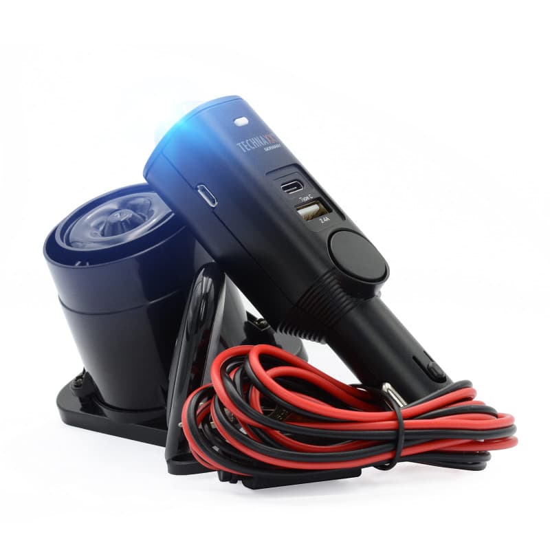Système d'alarme Technaxx pour Voitures, camionnettes, véhicules, avec détecteur de Mouvement PIR, sirène Externe 105 DB, 2 USB