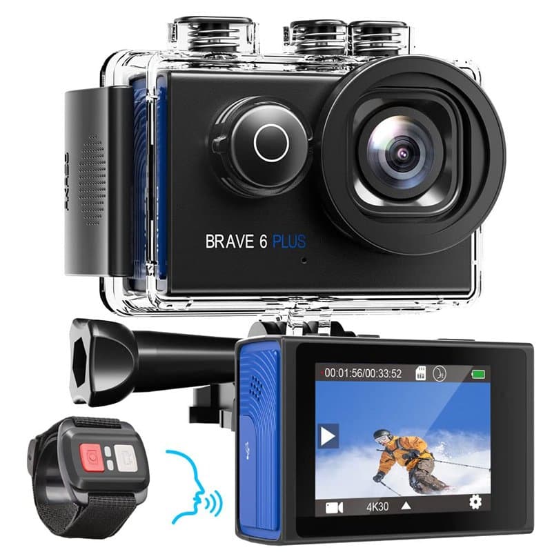 AKASO Brave 6 Plus Caméra Sport 4K 30fps 20MP WiFi Télécommande Commande Vocale Ecran Tactile EIS Caméra Sportive Etanche sous M