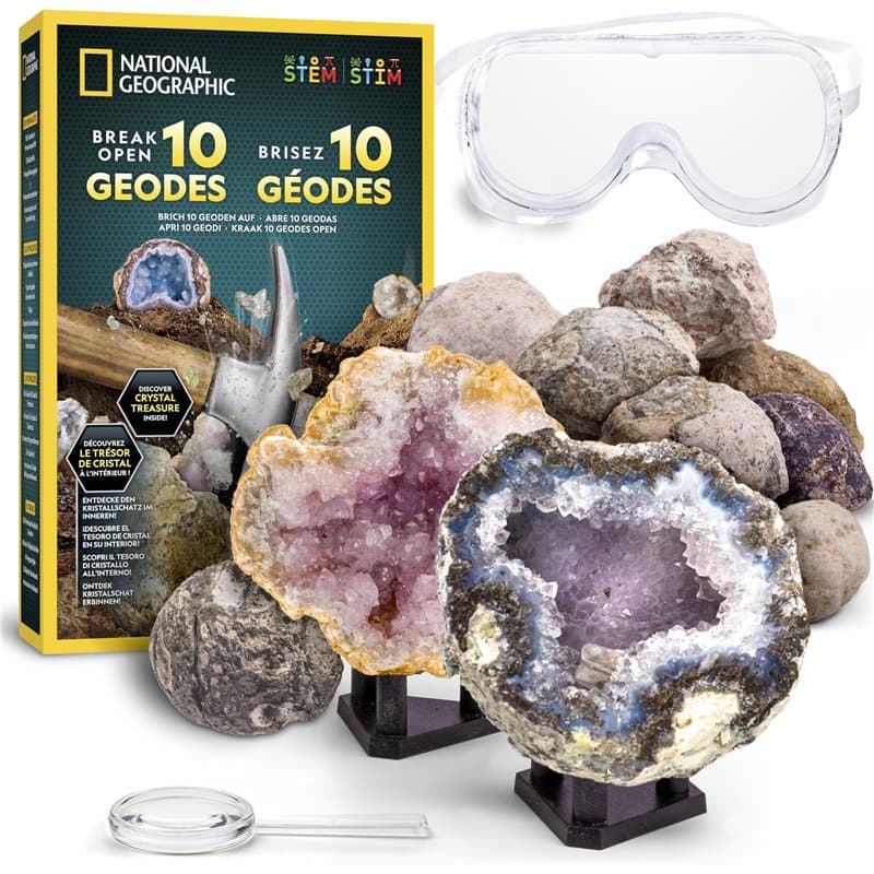 Blue Marble National Geographic 10 géodes Premium à casser – avec Lunettes & Supports – Kit Scientifique CTIM, Cadeau géologie p