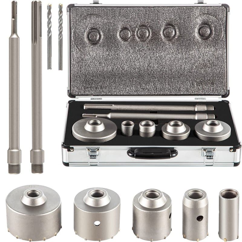 VEVOR Scie Cloche 5PCS Coffret de Scie Trépan 30mm 40mm 65mm 80mm 100mm Trépan Béton en Acier Carbone 2 Mèches 2 Bielles SDS PLU