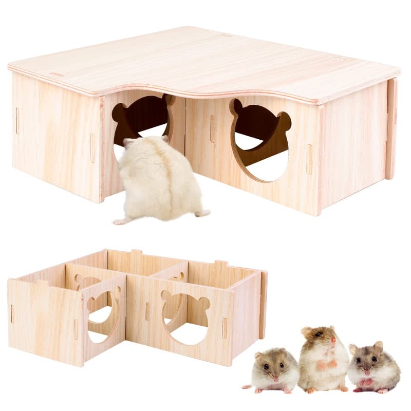 Vegena Hamster Maison d'angle – 3 chalets en bois pour hamster, maison de hamster, cachette en bois, décoration pour gerbilles,