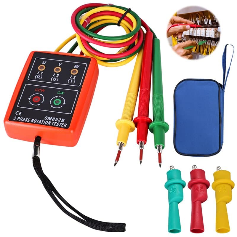 Indicateur de Testeur de Rotation à 3 Phases, 60V ~ 600V AC 20Hz-400Hz 3 Phase Indicateur Testeur de Rotation de Phases Sequence