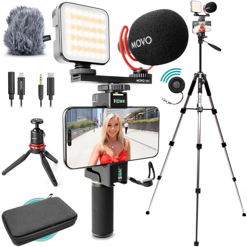 Movo iVlogger-PRO Kit de vlogging avec trépied complet pour iPhone/Android – Kit de démarrage YouTube pour créateurs de contenu