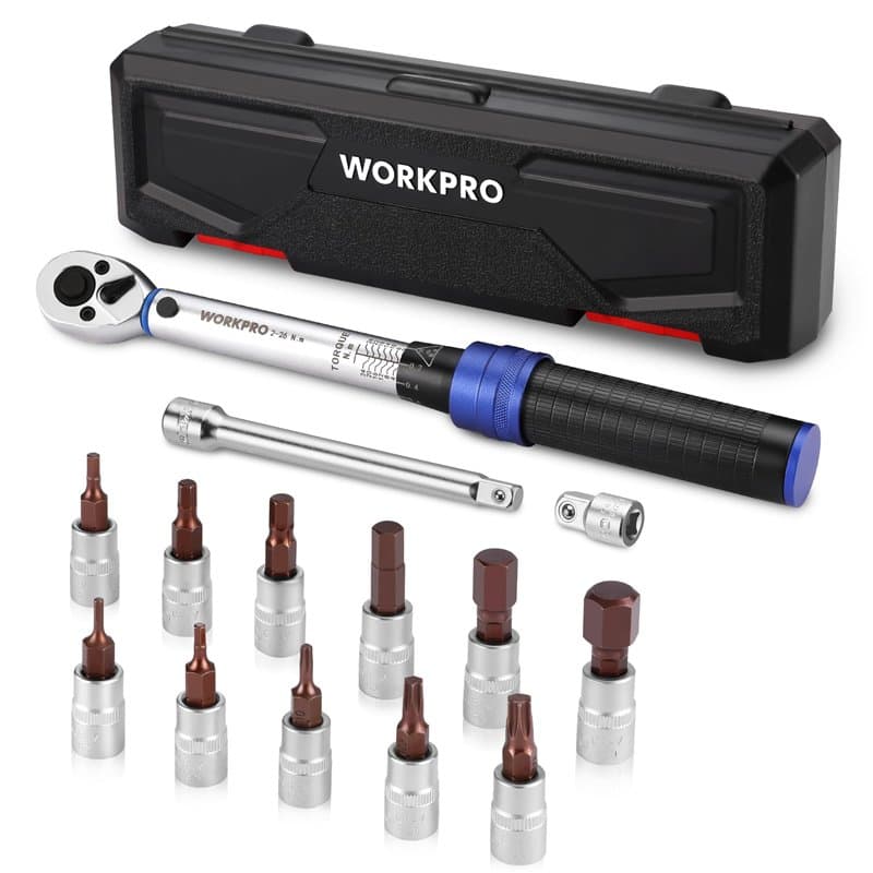 WORKPRO Clé Dynamométrique 1/4’’, Clef Dynamométrique Vélo 2-26N.m, Précision ±3%, 72 Dents, Tête à Cliquet Réversible, Barre d'