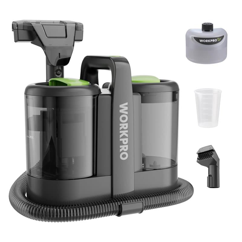 WORKPRO Nettoyeur de Tapis 450W, Shampouineuse Canape, Nettoyeur Moquettes avec Double Réservoirs 1,6L+0,75L, 13kPa, 75dB, 2 Bus