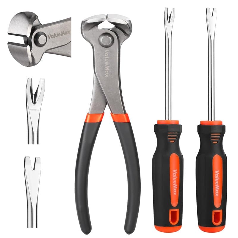 ValueMax 3 Pièces Arrache Agrafeuse Tapissier, Pince Coupante D'extrémité de 185 mm, Arrache-clous en V Droit et Incurvé de 200