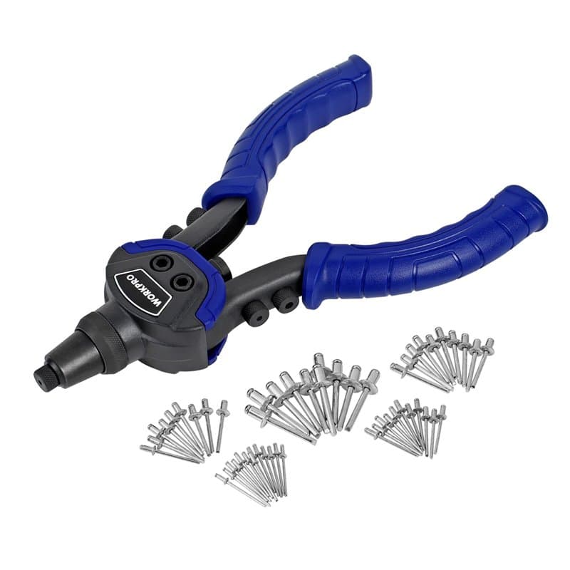 WORKPRO Pince à Rivets Lourde à Double Poignées 255mm, Riveteuse Compacte avec 5 Nez Interchangeables et 100 Rivets