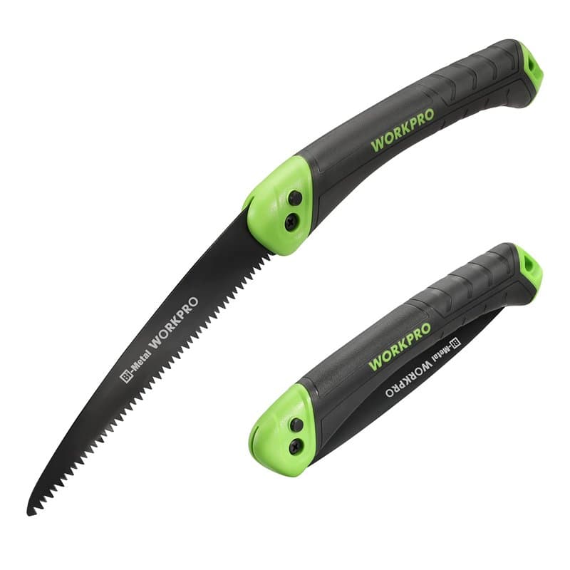 WORKPRO Scie Elaguer à Main Bimétal, Scie Pliante avec Dent à Triple de Coupe et Verrouillage de Sécurité pour Elagage, Emondage