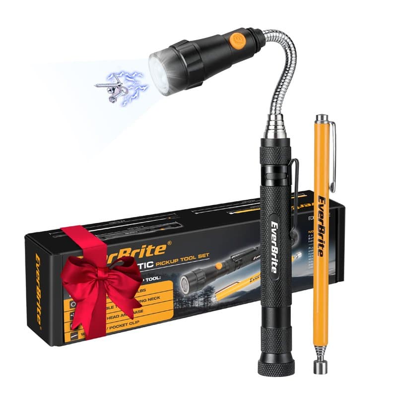EverBrite Jeu d’Outil de Ramassage Magnetique avec Lampe et Ramssage Aimanté Télescopable, Portée Télescopique 17 à 57cm et 14 à
