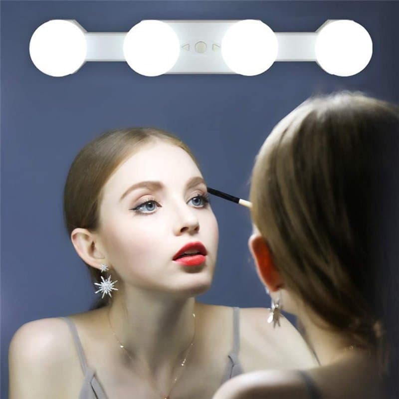 LED Lumières de Maquillage, Hollywood Kit de Lampe de Cosmétique Miroir Rechargeables Portables Sans fil, 4 Ampoules luminosité