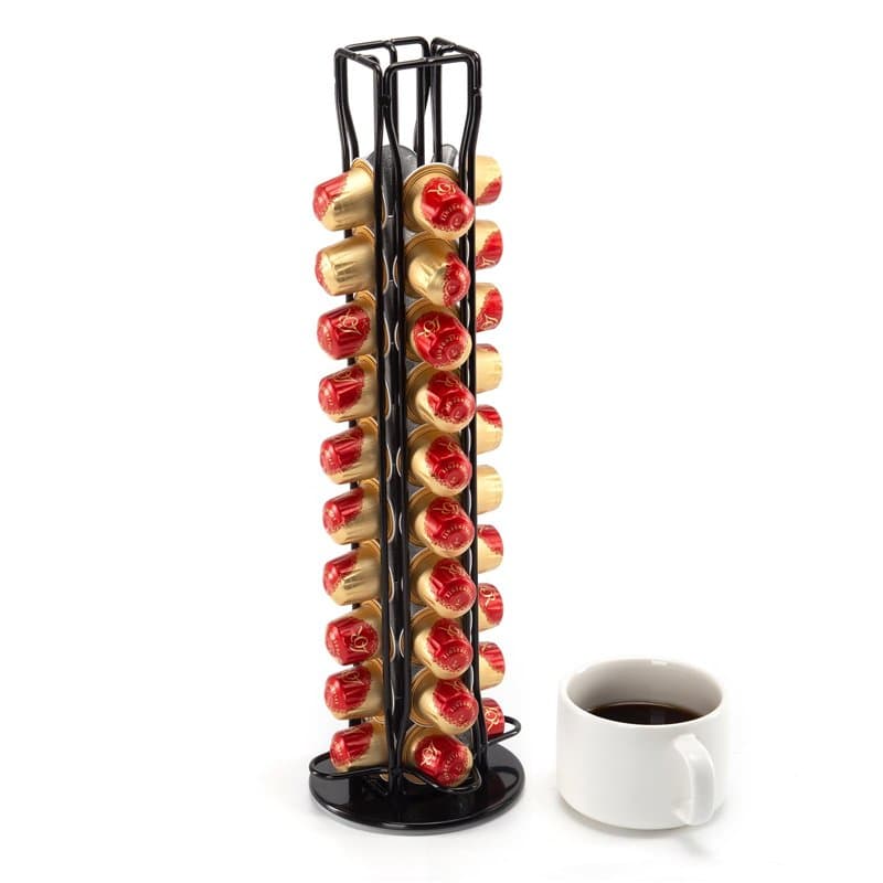 SYSYLY Porte Capsules pour 40 Dosettes,Rangement Capsule Rotatif Compatible avec Nespreso,Distributeur Capsules Café,Noir.