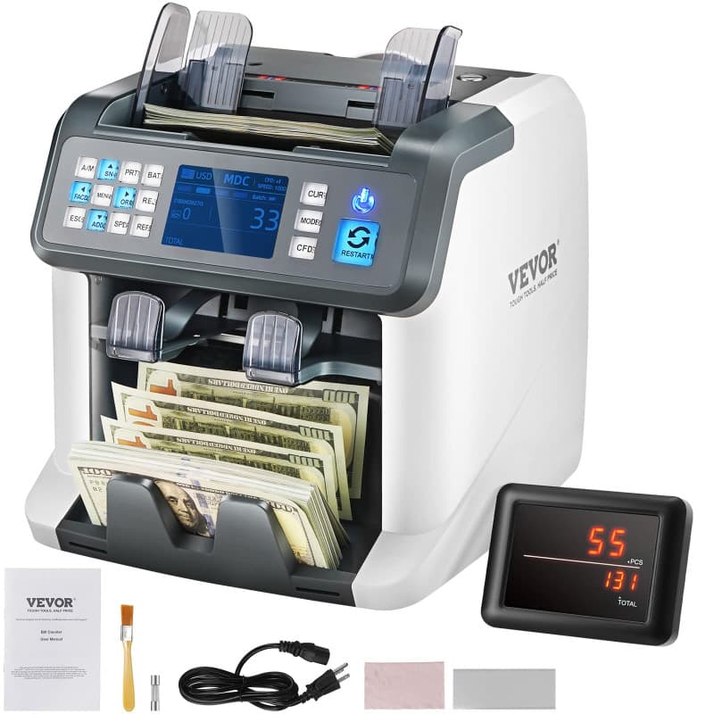 VEVOR Compteuse de Billets Mélangés, 2CIS, SN, UV, IR, MG, DD, Machine à Compter Les Billets Détecteur de Faux Billets Multi-dev