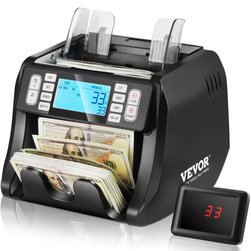 VEVOR Compteuse de Billets USD et EUR, Détecteur de Faux Billets Contrefaçon UV, MG, IR et DD, Machine à Compter Les Billets ave