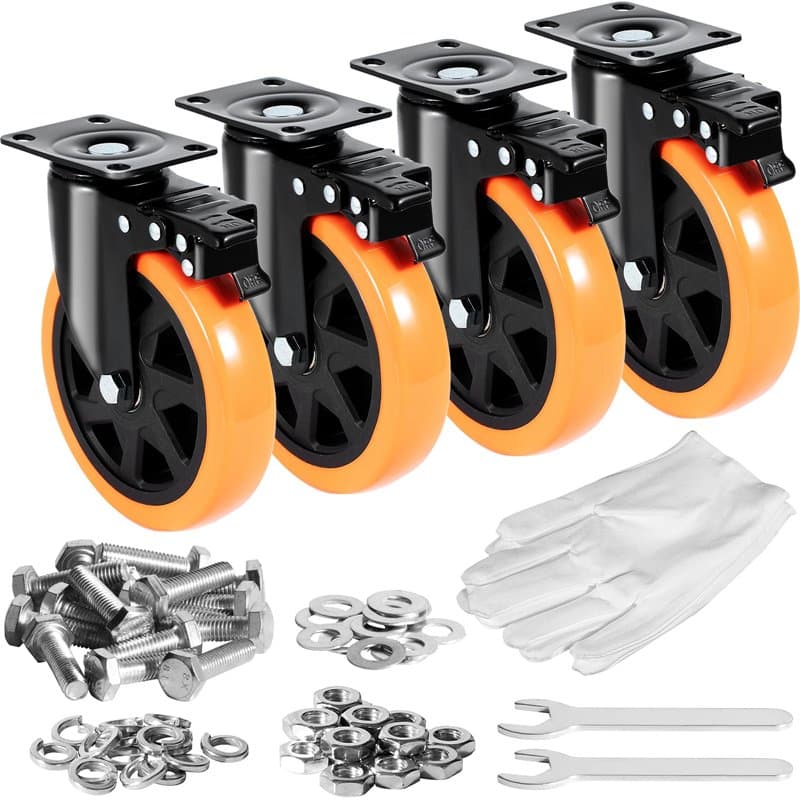 VEVOR Roulettes Pivotantes Lot de 4 Roulettes pour Meubles Industrielles 152,4 mm Roues Silencieuses en PVC avec Frein à Verroui