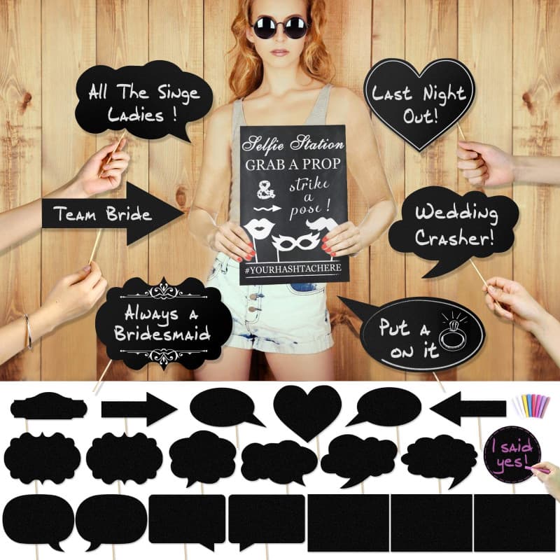 Konsait Grande Taille Papier DIY Discours Panneau Photobooth Accessories (20pcs), Noir Photo Booth Props Kit Carte avec Craie de
