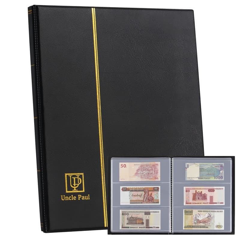Uncle Paul 60 Pochettes Monnaie Album-7.7 "x 3.2" Billets Collecte Titulaire Similicuir Stockage Livre pour Billets Dollars Bill
