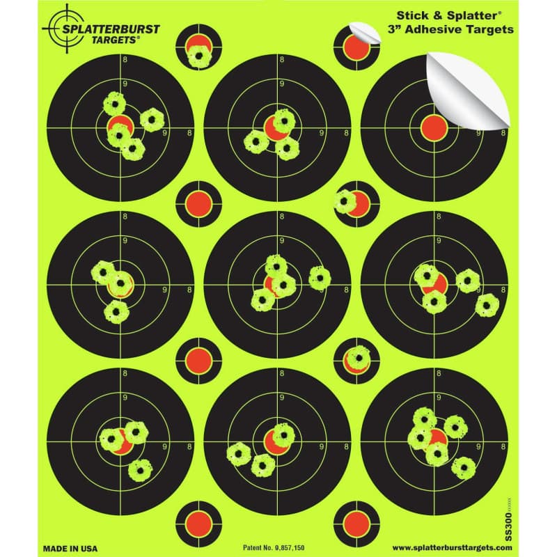 Paquet de 25-7,6 cm Stick & Splatter Adhésif Splatterburst Objectifs de tir - Les Coups Jaunes fluorescents Brillants sont facil