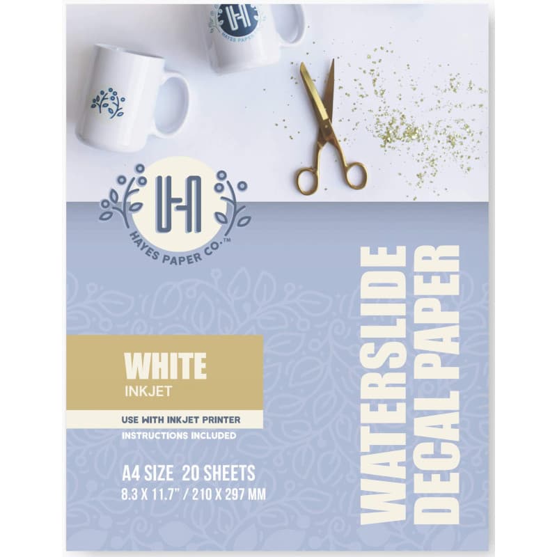 Hayes Paper Co. Papier décalcomanie blanc, Jet d’encre, 20 feuilles de décalcomanie Premium Taille A4 Imprimables, Transfert à l