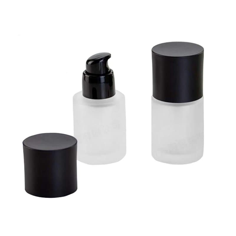 Lot de 2 flacons vides de 30 ml en verre dépoli avec bouchon anti-poussière noir pour produits cosmétiques, émulsion de maquilla
