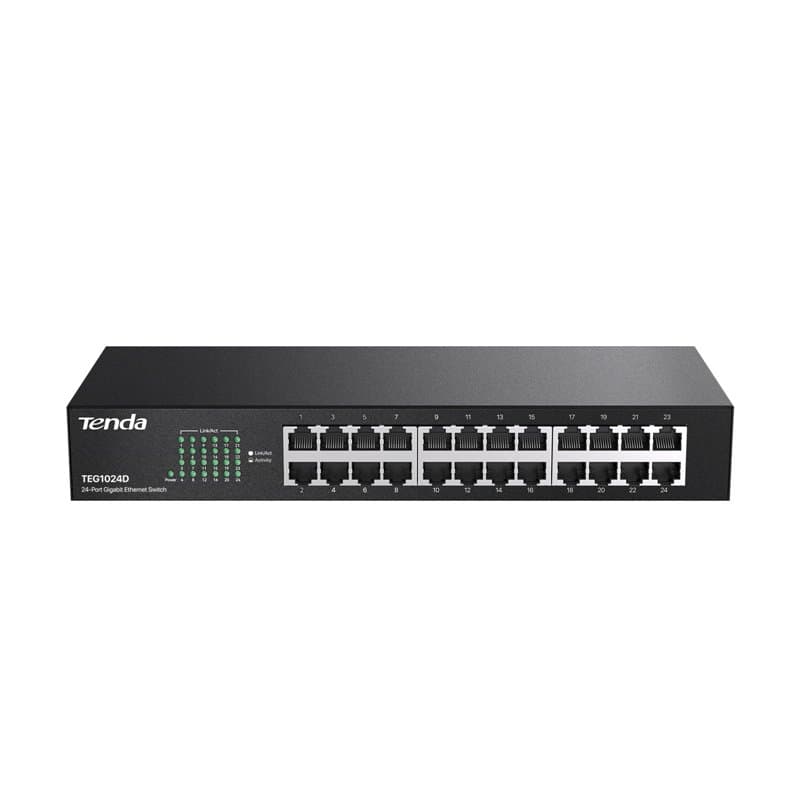 Tenda TEG1024D Commutateur Gigabit 24 Ports, commutateur Ethernet Non géré monté en Rack 24 Ports avec optimisation du trafic, P
