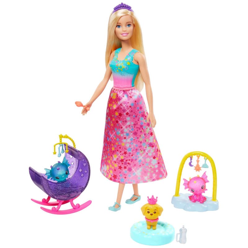 Barbie Dreamtopia Coffret Bébés Dragons avec poupée Princesse, Figurines bébés Dragons, lit balancelle et Accessoires, Jouet pou