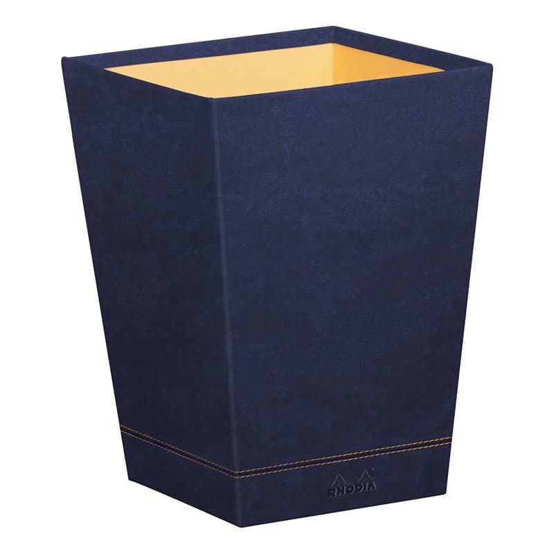 RHODIA 194627C - Corbeille à Papier Bleu Nuit - 24 x 24 x 32 cm - Piqûres Sellier Orange - Extérieur Simili Cuir-Collection Home