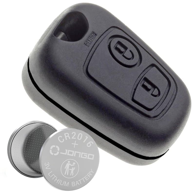 Jongo® Coque de Clé 2 Boutons Compatible Peugeot 107, 307, Citroën C1, C2, C3, Berlingo, Toyota Aygo | avec Pile CR2016 Fournie