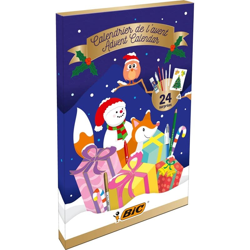 BIC Calendrier de l'Avent Papeterie - 24 Produits d'Écriture, idée cadeaux pour enfants, Kit Papeterie pour DIY de Noël et Réali