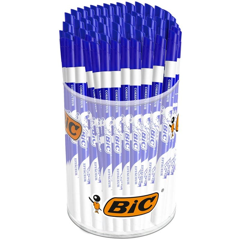 BIC Effaçeurs Réécriveurs, Correcteur pour Stylos-Plume - Encre Bleue, Présentoir de 60 effaçeurs