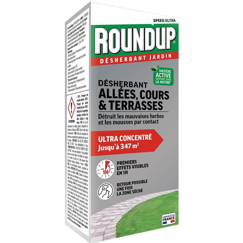 ROUNDUP R800ATN - Désherbant Concentré Cours, Allées Action 2 en 1, 800 ml -Premiers effets visibles en 1h - Elimine mauvaises h