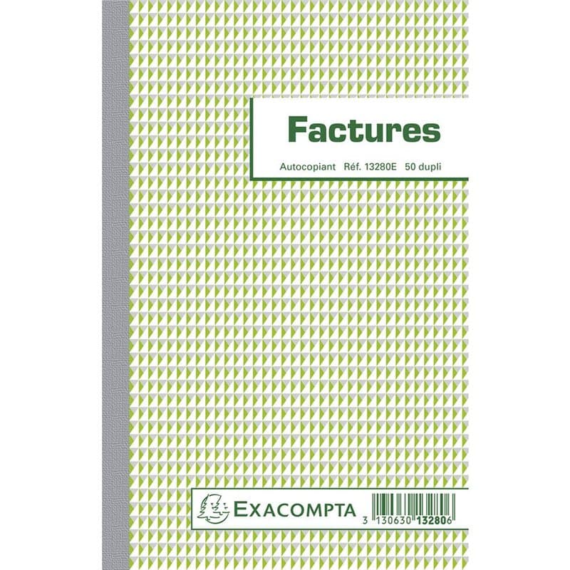 Exacompta - Réf. 13280AE - 1 Manifold FACTURES - 50 feuillets numérotés et autocopiants - duplicatas (1 original + 1 copie) - fo