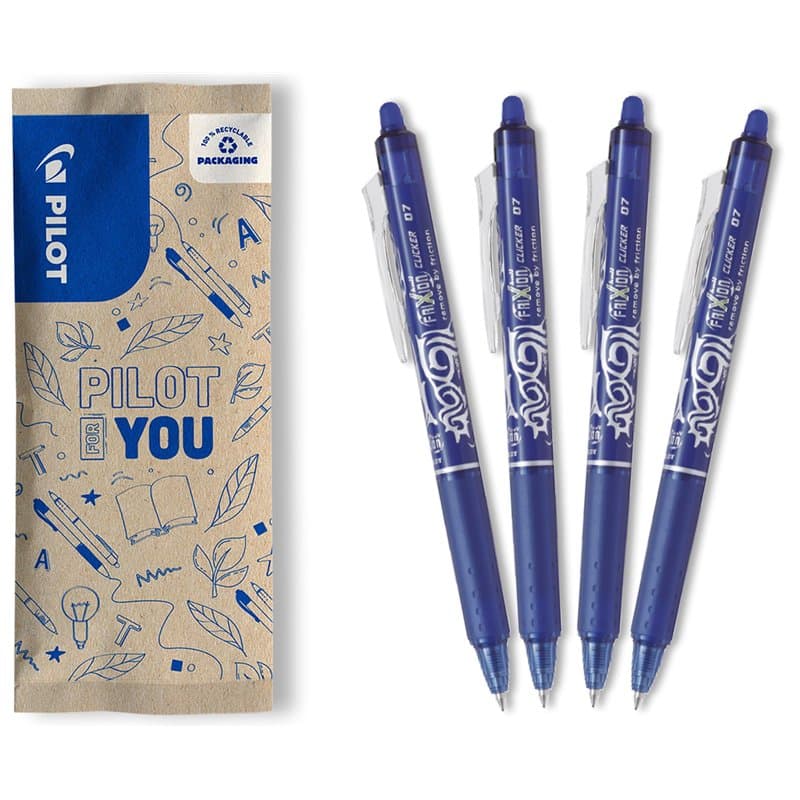 PILOT - Lot de 4 FriXion Ball Clicker 07 - Stylo Effaçable à Encre Thermosensible - Stylo Roller Rétractable et Rechargeable - B