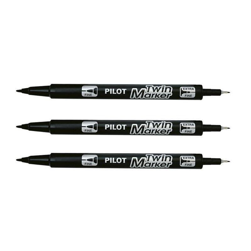 Pilot - Lot de 3 marqueurs Twin CD DVD Marker Marqueur Permanent Noir - Pointes : Fin/extra-fin