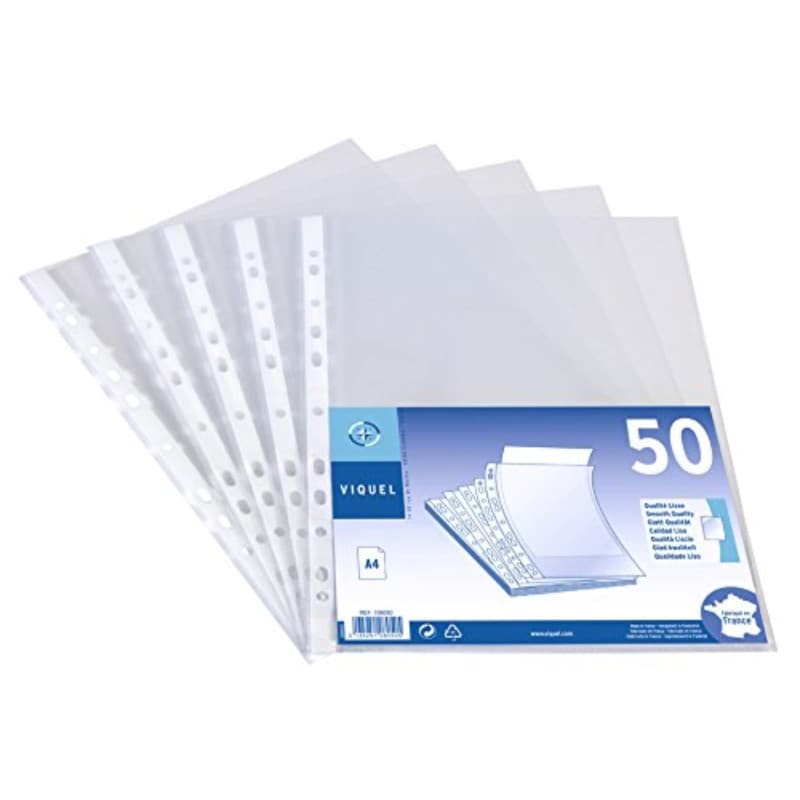 Viquel Lot de 50 Pochettes perforées en polypropylène A4
