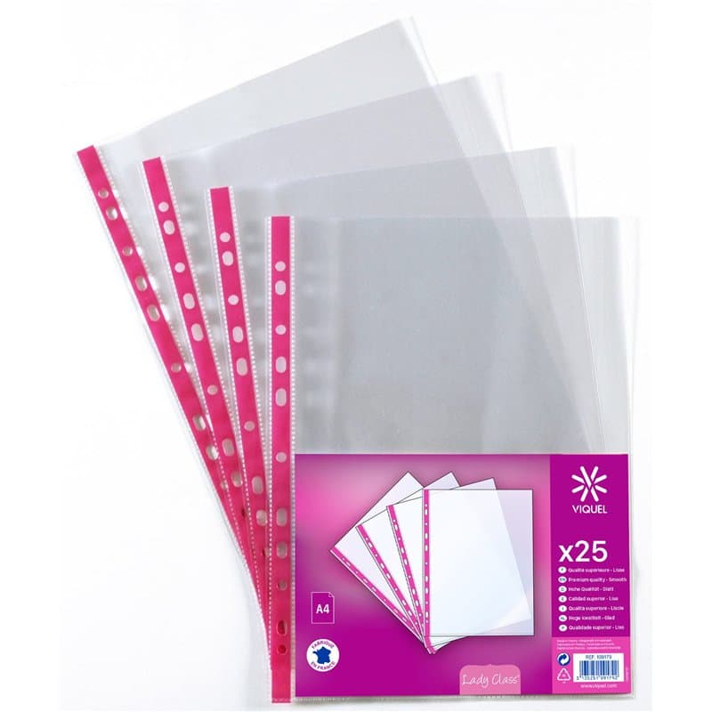 Viquel - Lot de 25 Pochettes perforées A4 en plastique - Bord renforcée rose 109179-06